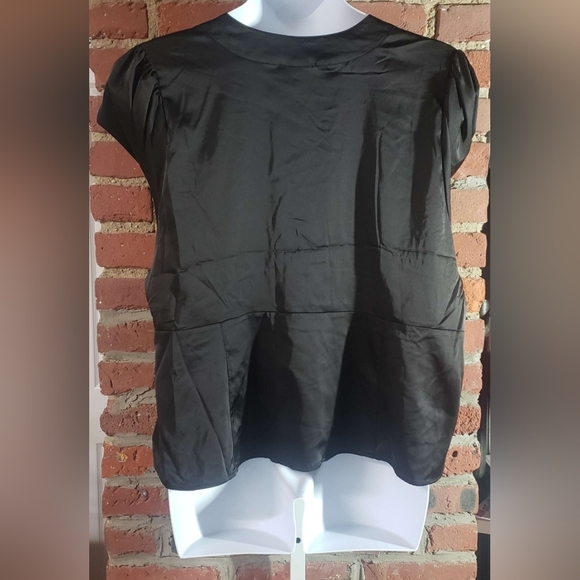 Black Satin Button-Front Top - Picture 4 of 5